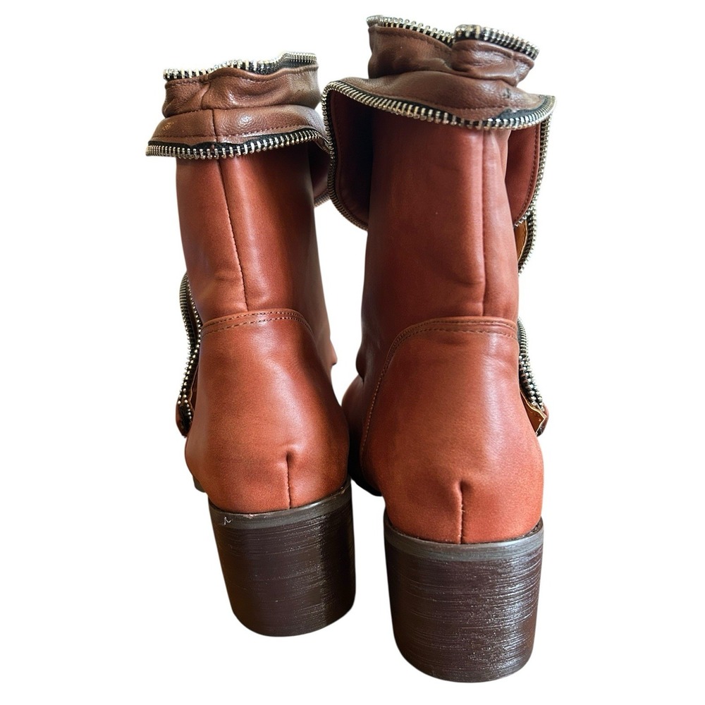Unique Heeled Slip-on Faux Leather Booties Womens Size 8.5M (US) 39 (EU) Brown - Picture 7 of 12
